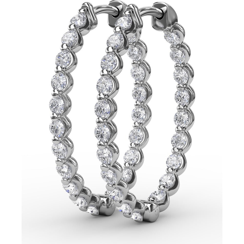 1.40 Carat Total Diamond Weight Round Diamond Hoop Earrings with Shared-Prong Setting by Fana