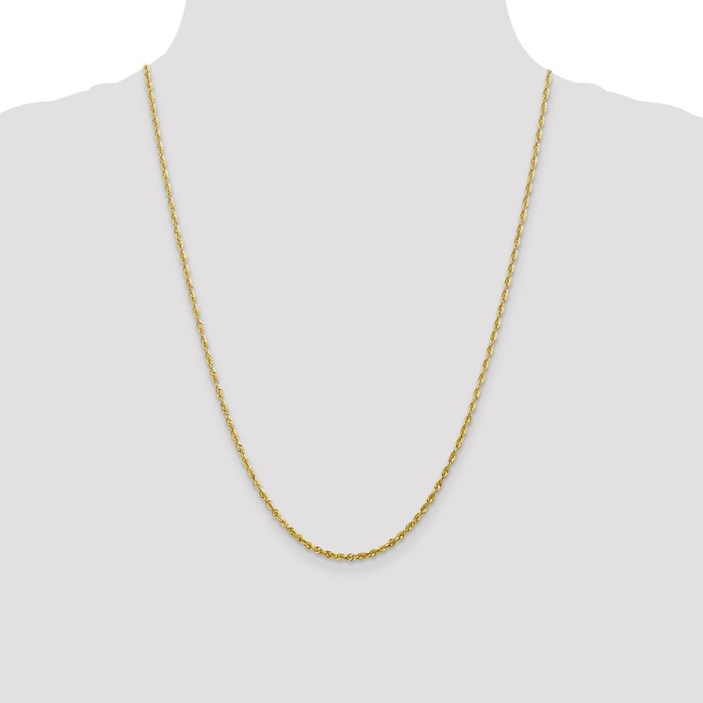 10K Gold 24" Extra-Light Rope Necklace with Diamond Cut Texture - 2.25mm Width
