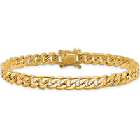 10K Gold 9" Hand-Polished Flat Beveled Curb Link Bracelet - 6.8mm Width