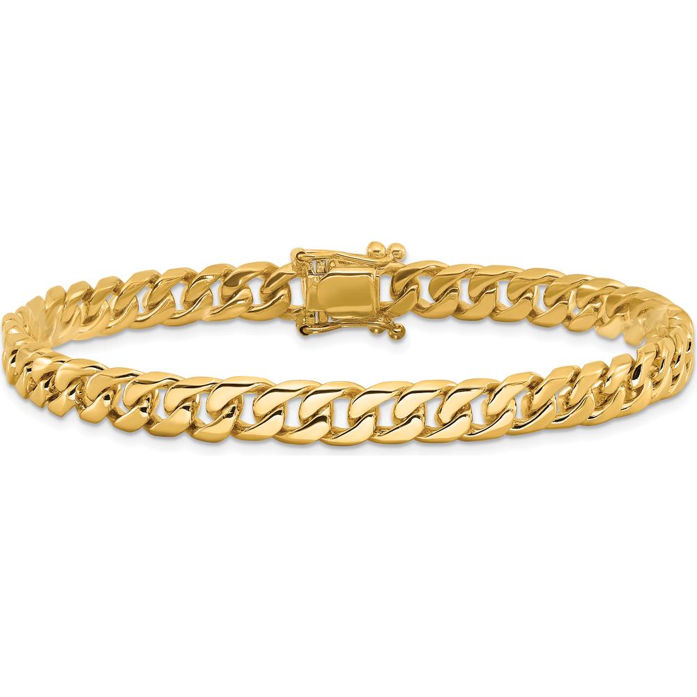 10K Gold 9" Hand-Polished Flat Beveled Curb Link Bracelet - 6.8mm Width