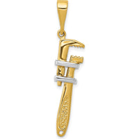 10K Gold and Rhodium 3D Pipe Wrench Themed Charm Pendant