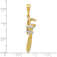 10K Gold and Rhodium 3D Pipe Wrench Themed Charm Pendant