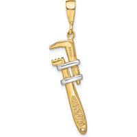 10K Gold and Rhodium 3D Pipe Wrench Themed Charm Pendant