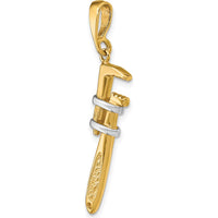 10K Gold and Rhodium 3D Pipe Wrench Themed Charm Pendant
