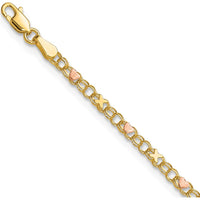 10K Gold and Rose Gold Polished and Satin X-and-Heart 10" Anklet