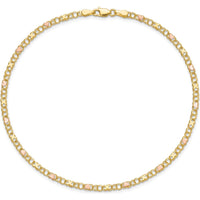 10K Gold and Rose Gold Polished and Satin X-and-Heart 10" Anklet