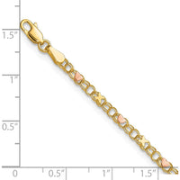 10K Gold and Rose X's and Hearts Link Bracelet with Diamond-Cut Texture - 8"