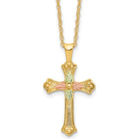 10K Gold with 12K Rose & Green Accents Gold Cross Necklace - 18"