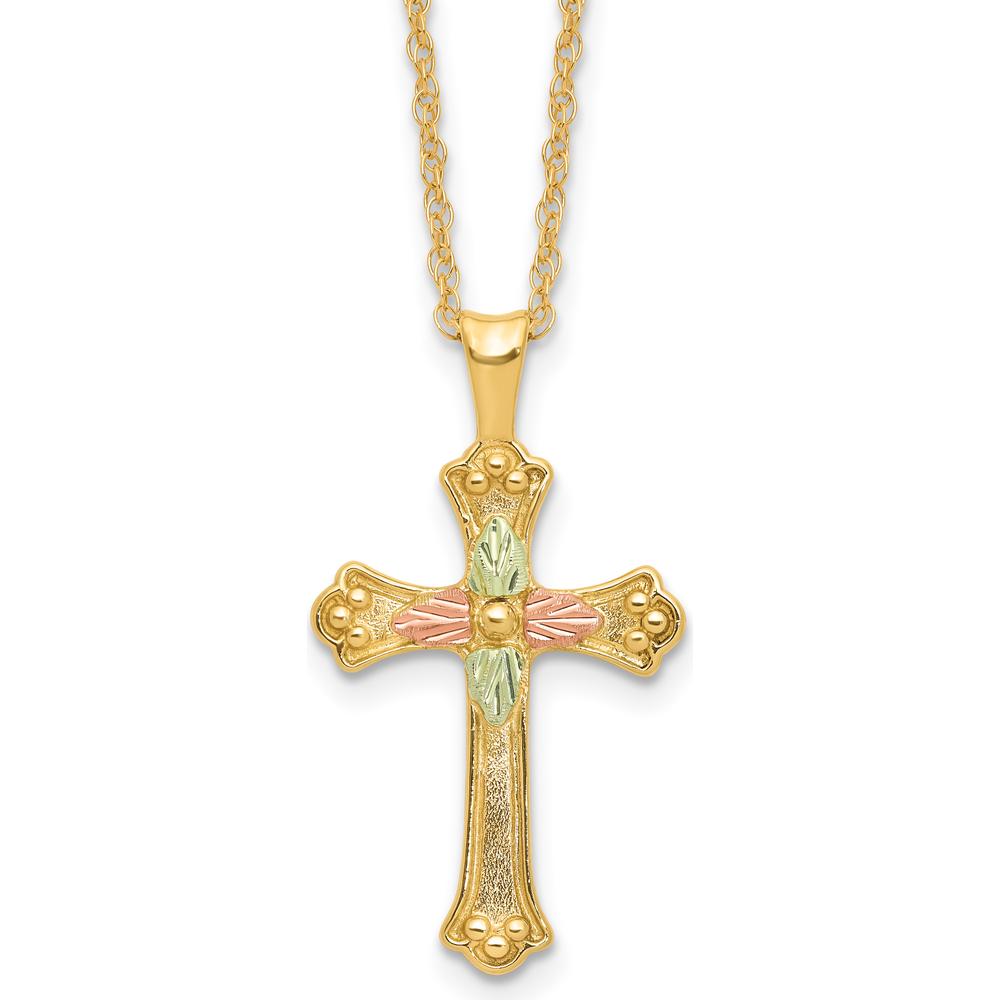 10K Gold with 12K Rose & Green Accents Gold Cross Necklace - 18"