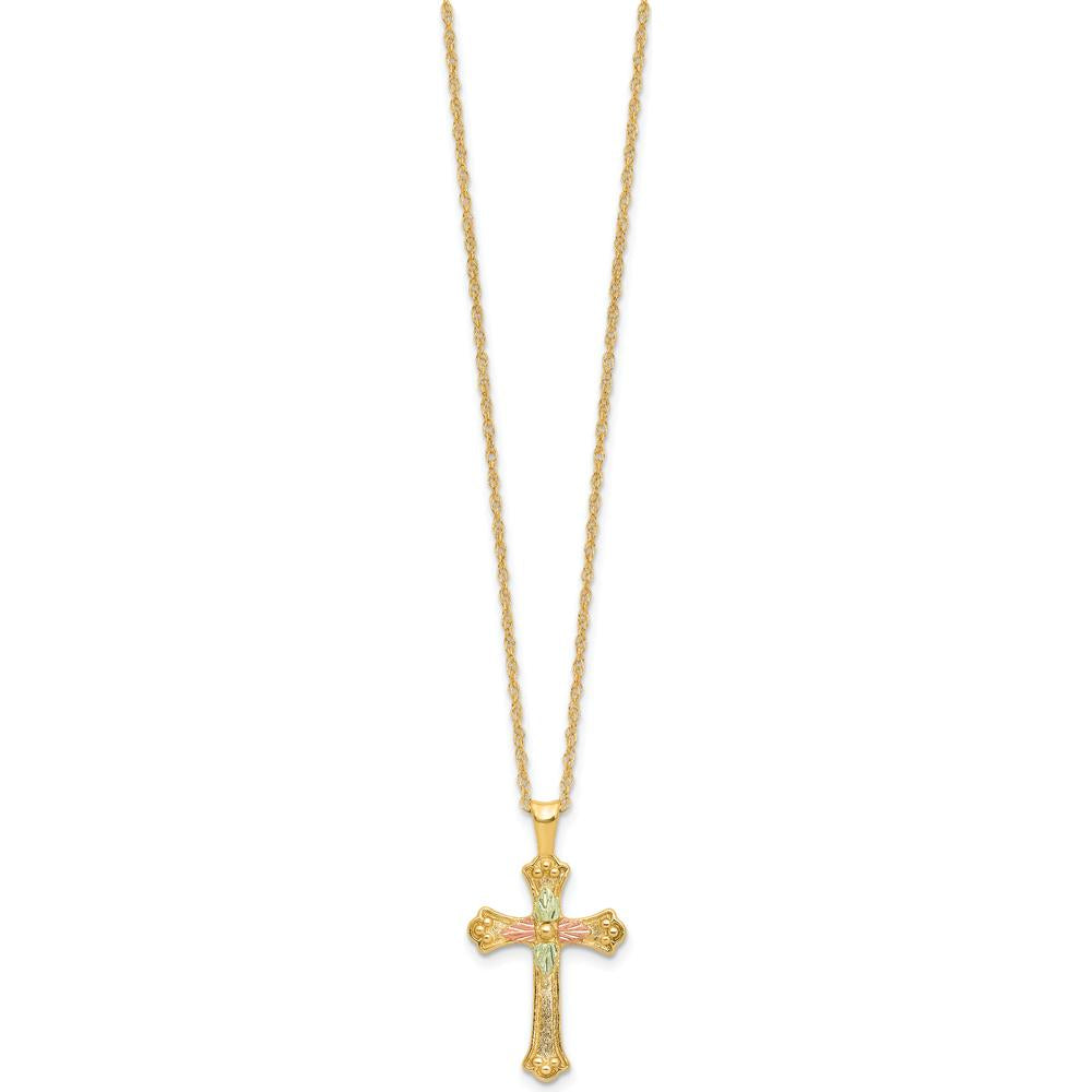 10K Gold with 12K Rose & Green Accents Gold Cross Necklace - 18"