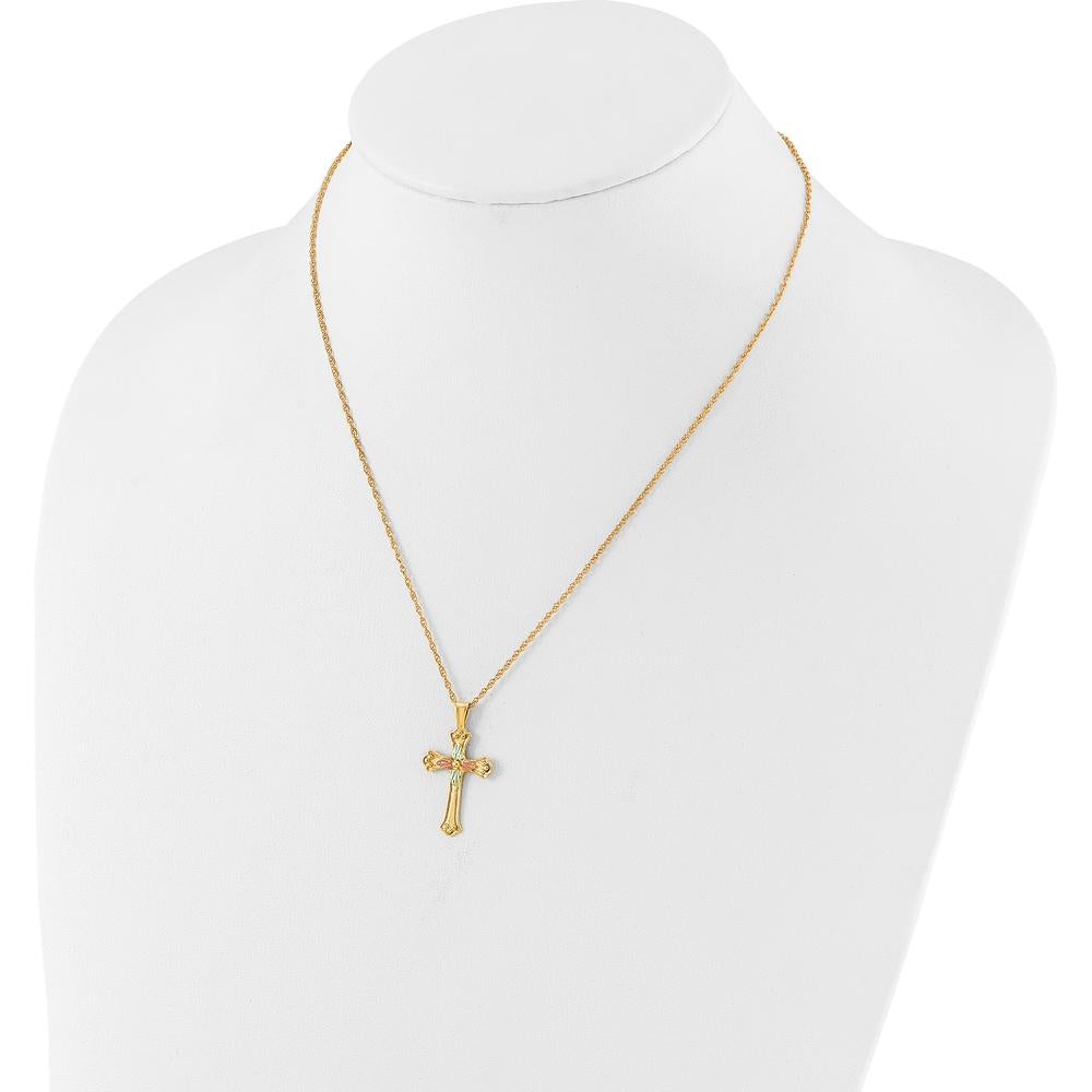 10K Gold with 12K Rose & Green Accents Gold Cross Necklace - 18"