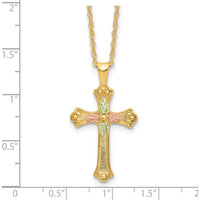 10K Gold with 12K Rose & Green Accents Gold Cross Necklace - 18"
