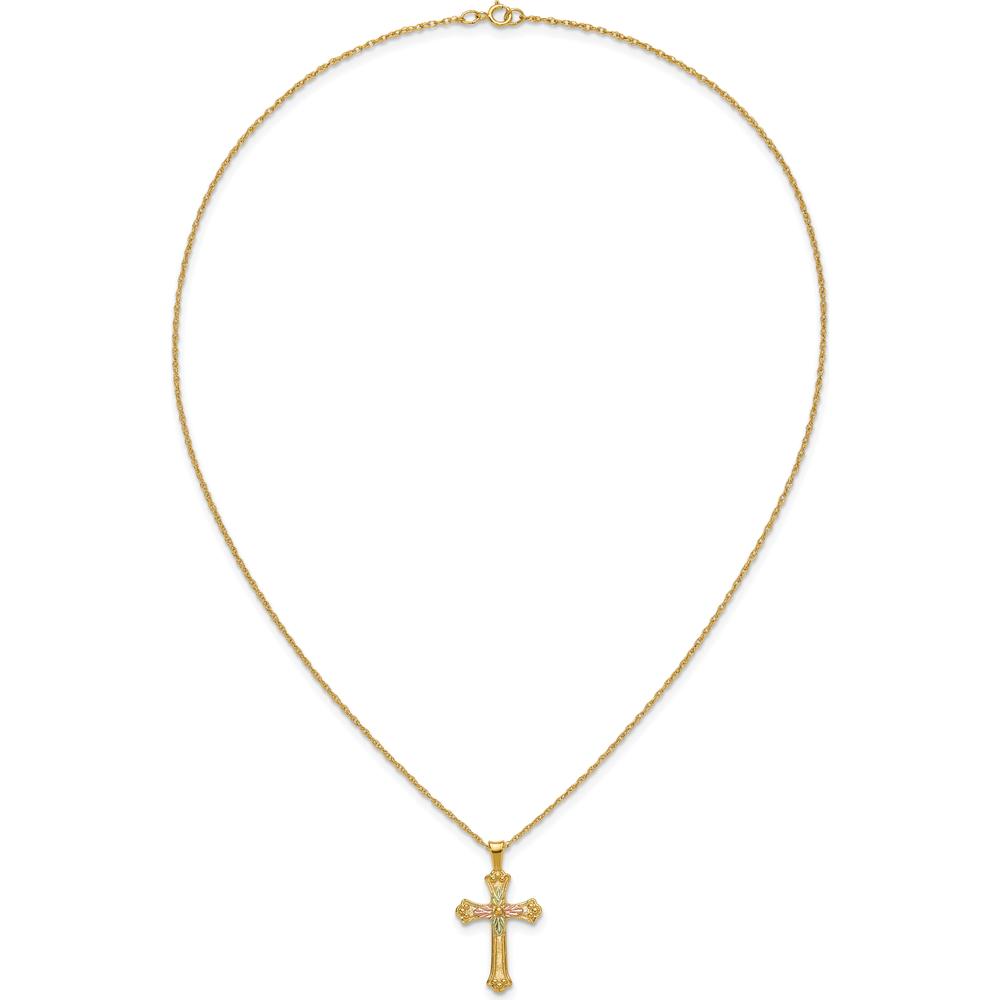 10K Gold with 12K Rose & Green Accents Gold Cross Necklace - 18"