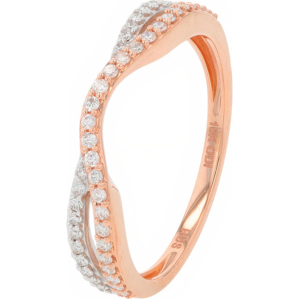 10K Rose & White Gold Curved Band with Prong Set Round Diamonds - 0.25 Carats Total Diamond Weight