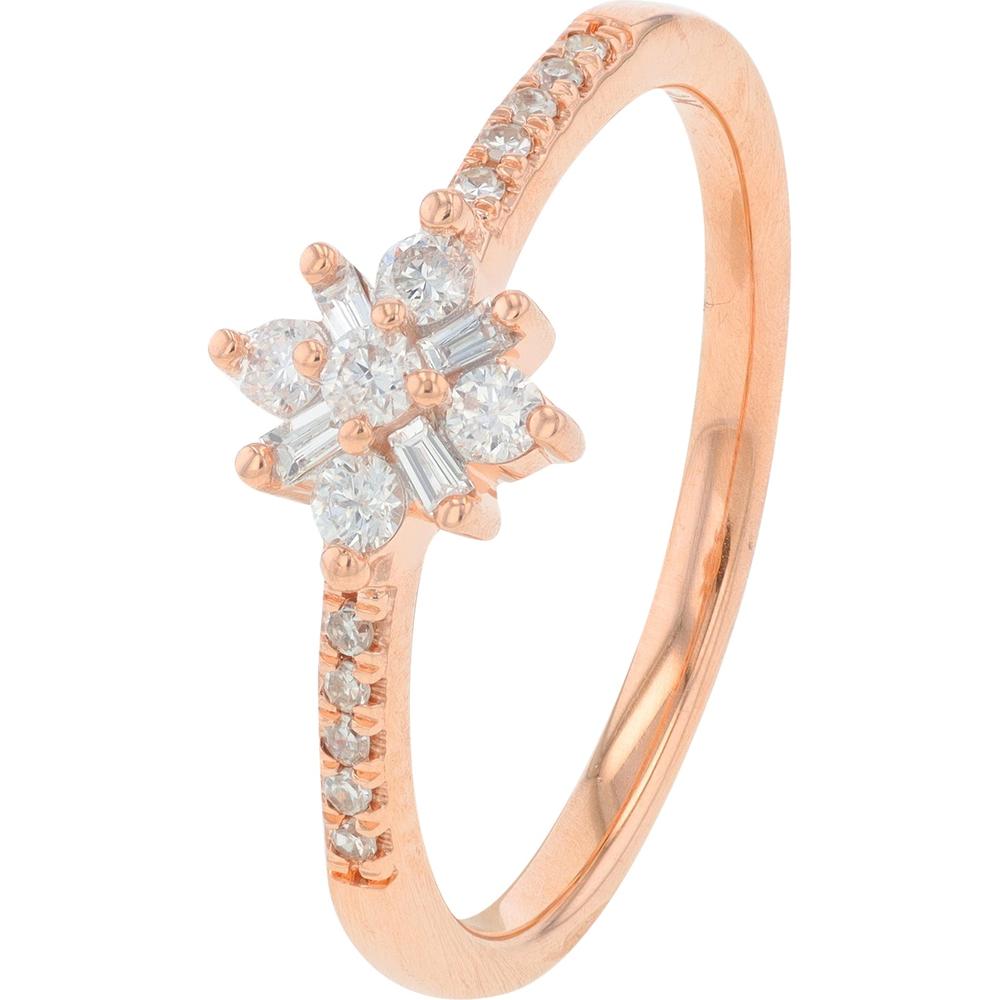 10K Rose Gold 0.25 Carat Diamond Cluster Ring with Pave Set Accent Stones