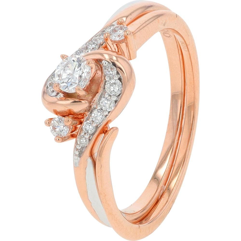 10K Rose Gold 0.33 Carat Round Diamond Bridal Set with Swirl Accents