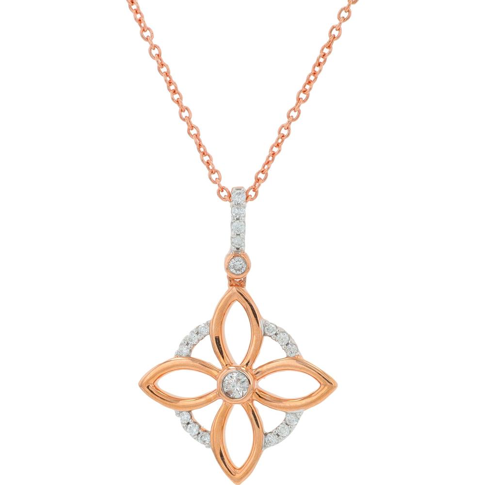 10K Rose Gold 1/10 Carat Diamond Floral Pendant Necklace - Elegant Petal Design