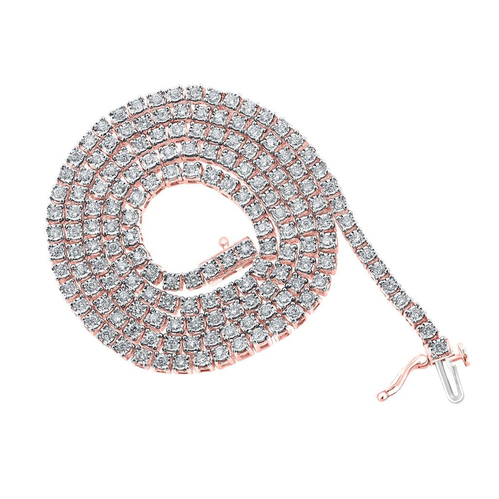 10K Rose Gold 20-Inch Tennis Necklace with Prong-Set Round Diamonds - 3 Carat Total Diamond Weight