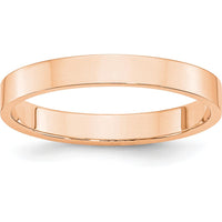 10K Rose Gold 3mm Lightweight Flat Wedding Band - Size 6, Polished Finish, Solid and Engravable