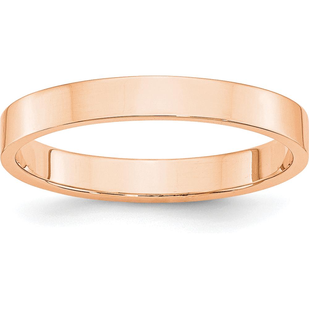 10K Rose Gold 3mm Lightweight Flat Wedding Band - Size 6, Polished Finish, Solid and Engravable