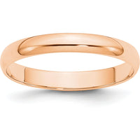 10K Rose Gold 3mm Lightweight Half Round Wedding Band Size 11 - Polished Finish, Engravable