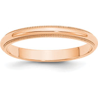 10K Rose Gold 3mm Milgrain Half Round Wedding Band - Size 6