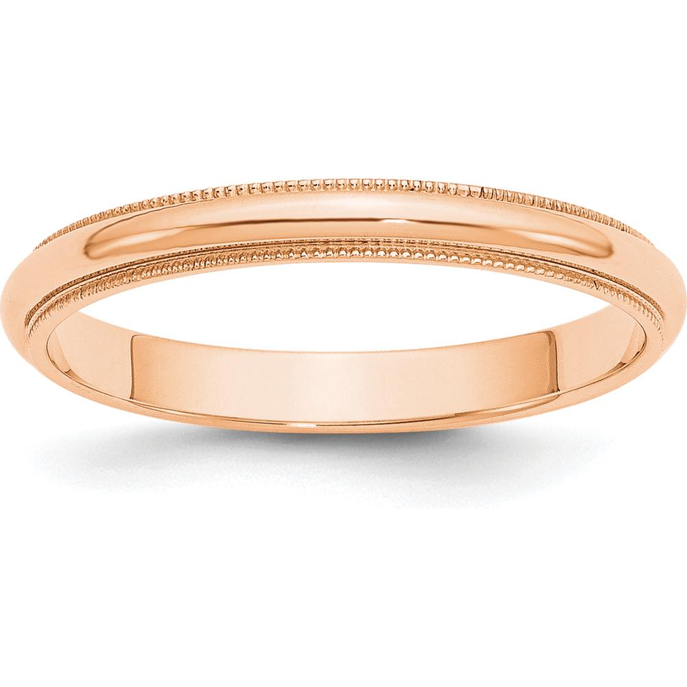 10K Rose Gold 3mm Milgrain Half Round Wedding Band Size 9.5 - Adjustable, Engravable