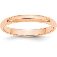 10K Rose Gold 3mm Polished Half Round Wedding Band - Size 12