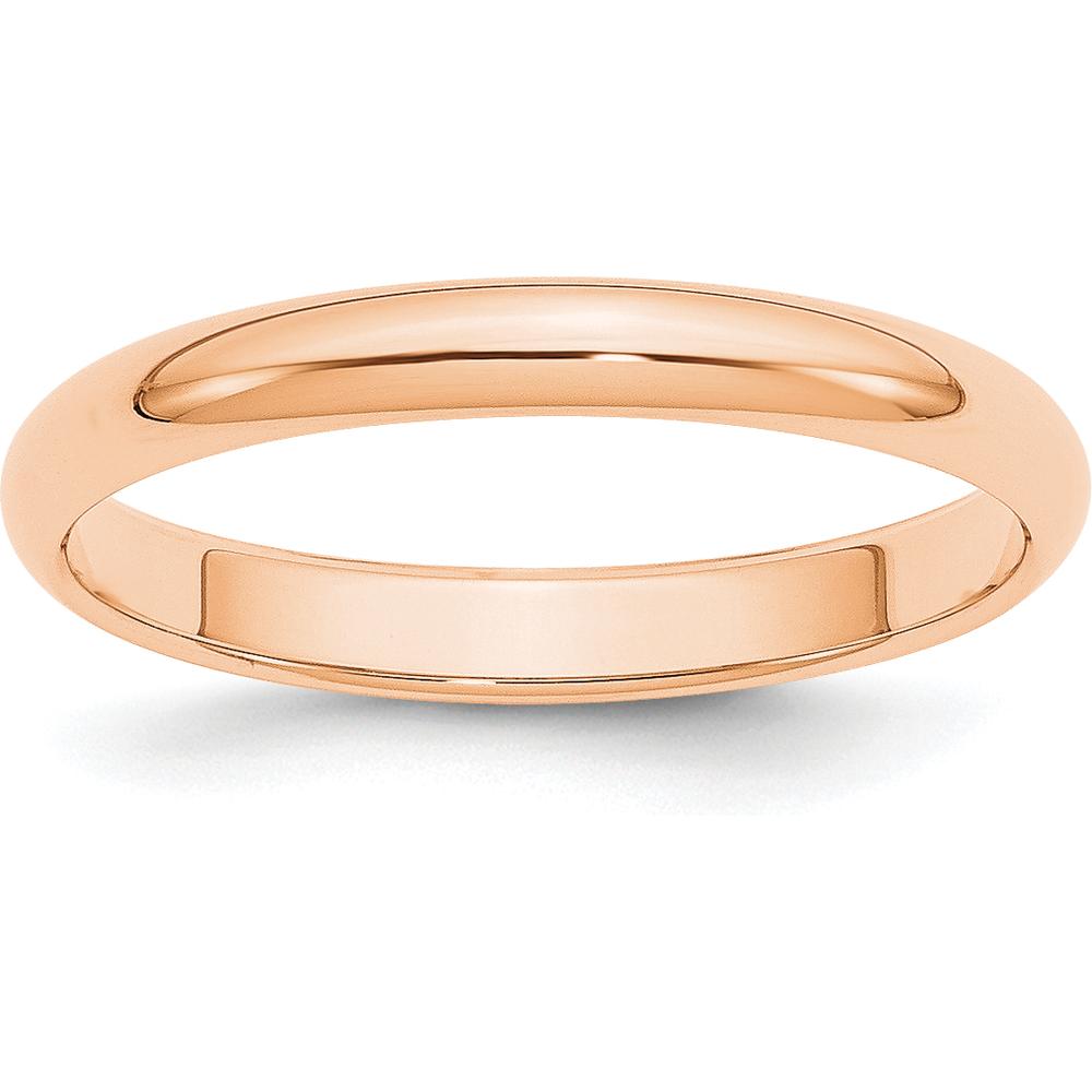 10K Rose Gold 3mm Polished Half Round Wedding Band - Size 12