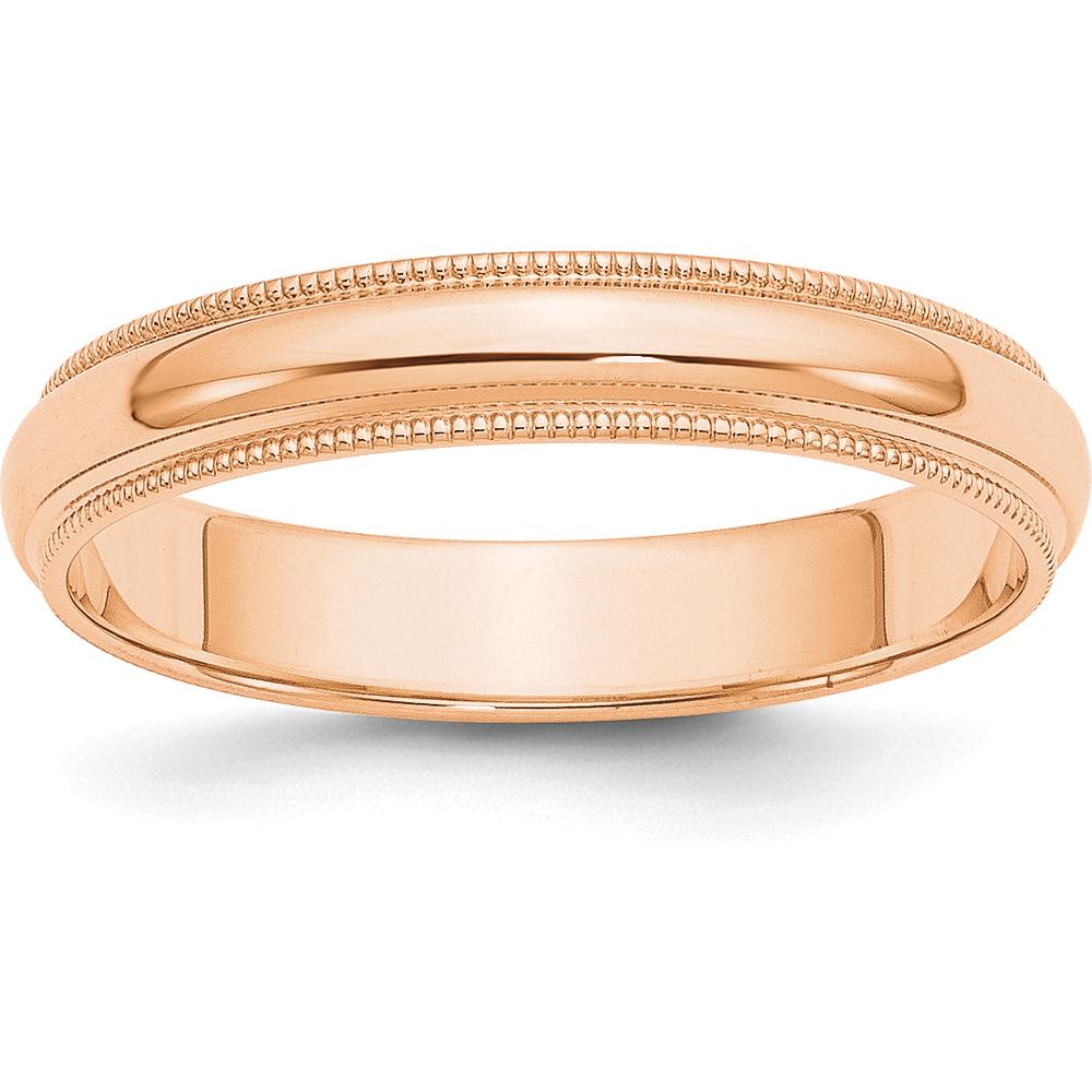 10K Rose Gold 4mm Milgrain Half Round Wedding Band - Size 9.5