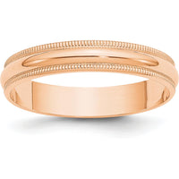 10K Rose Gold 4mm Milgrain Lightweight Half Round Wedding Band - Size 13