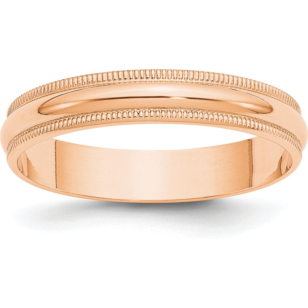 10K Rose Gold 4mm Milgrain Lightweight Half Round Wedding Band - Size 13