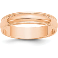 10K Rose Gold 5mm Lightweight Milgrain Half Round Wedding Band - Size 5