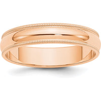10K Rose Gold 5mm Milgrain Half Round Wedding Band - Size 7.5