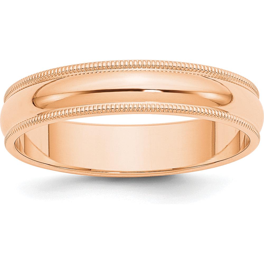 10K Rose Gold 5mm Milgrain Half Round Wedding Band - Size 7.5