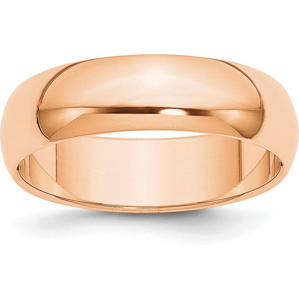 10K Rose Gold 6mm Half Round Wedding Band - Size 11.5