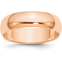 10K Rose Gold 6mm Half Round Wedding Band - Size 13 - Solid Polished Design