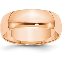 10K Rose Gold 6mm Lightweight Polished Half Round Wedding Band - Size 11.5