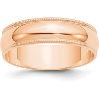 10K Rose Gold 6mm Milgrain Half Round Wedding Band - Size 7