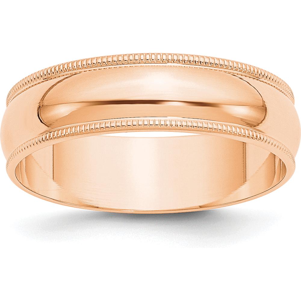10K Rose Gold 6mm Milgrain Half Round Wedding Band - Size 7