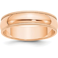 10K Rose Gold 6mm Milgrain Half Round Wedding Band - Size 8