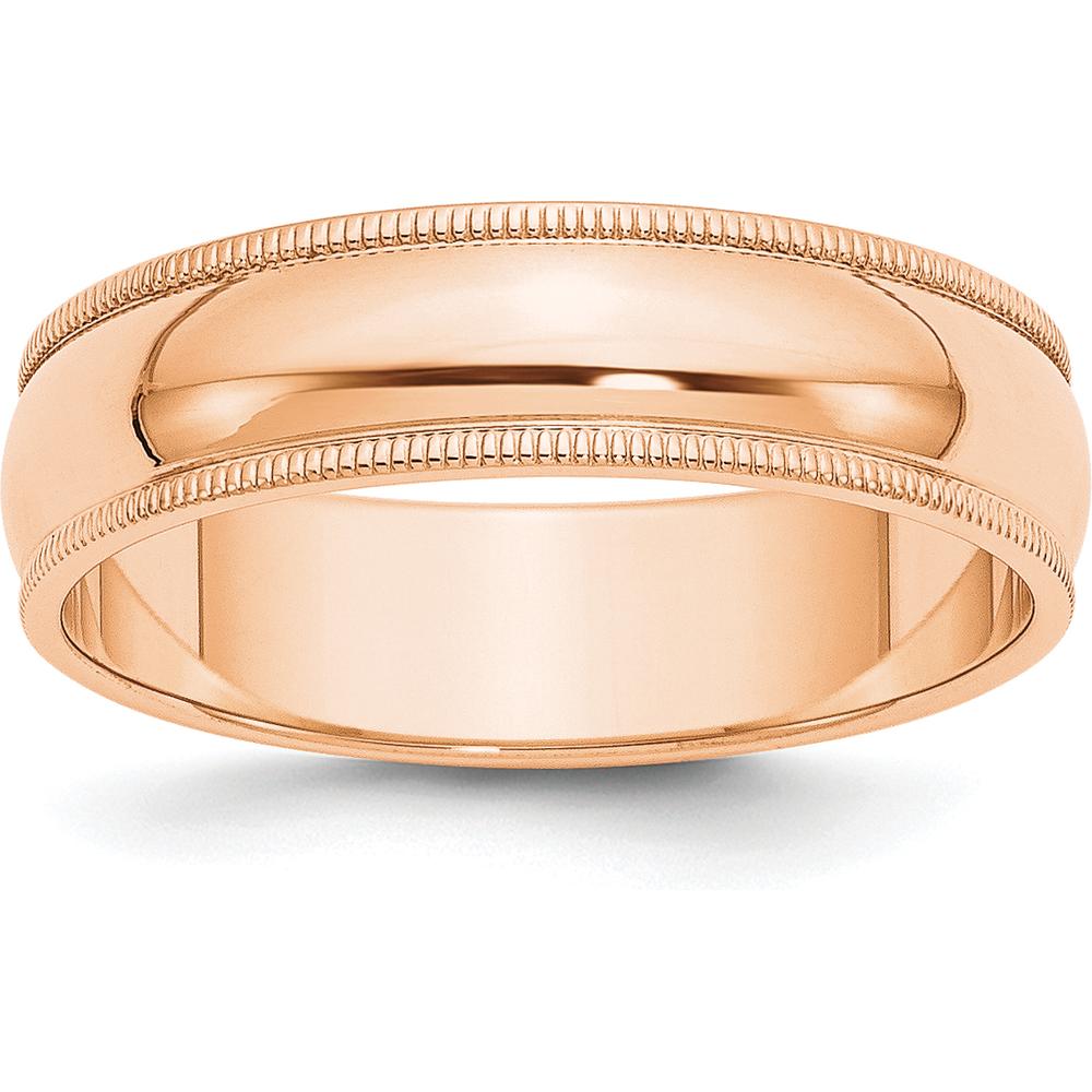 10K Rose Gold 6mm Milgrain Half Round Wedding Band - Size 8