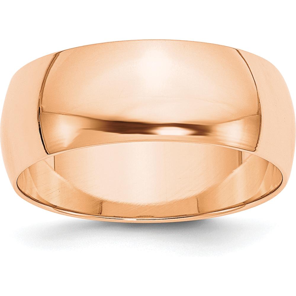 10K Rose Gold 8mm Lightweight Half Round Wedding Band - Size 11