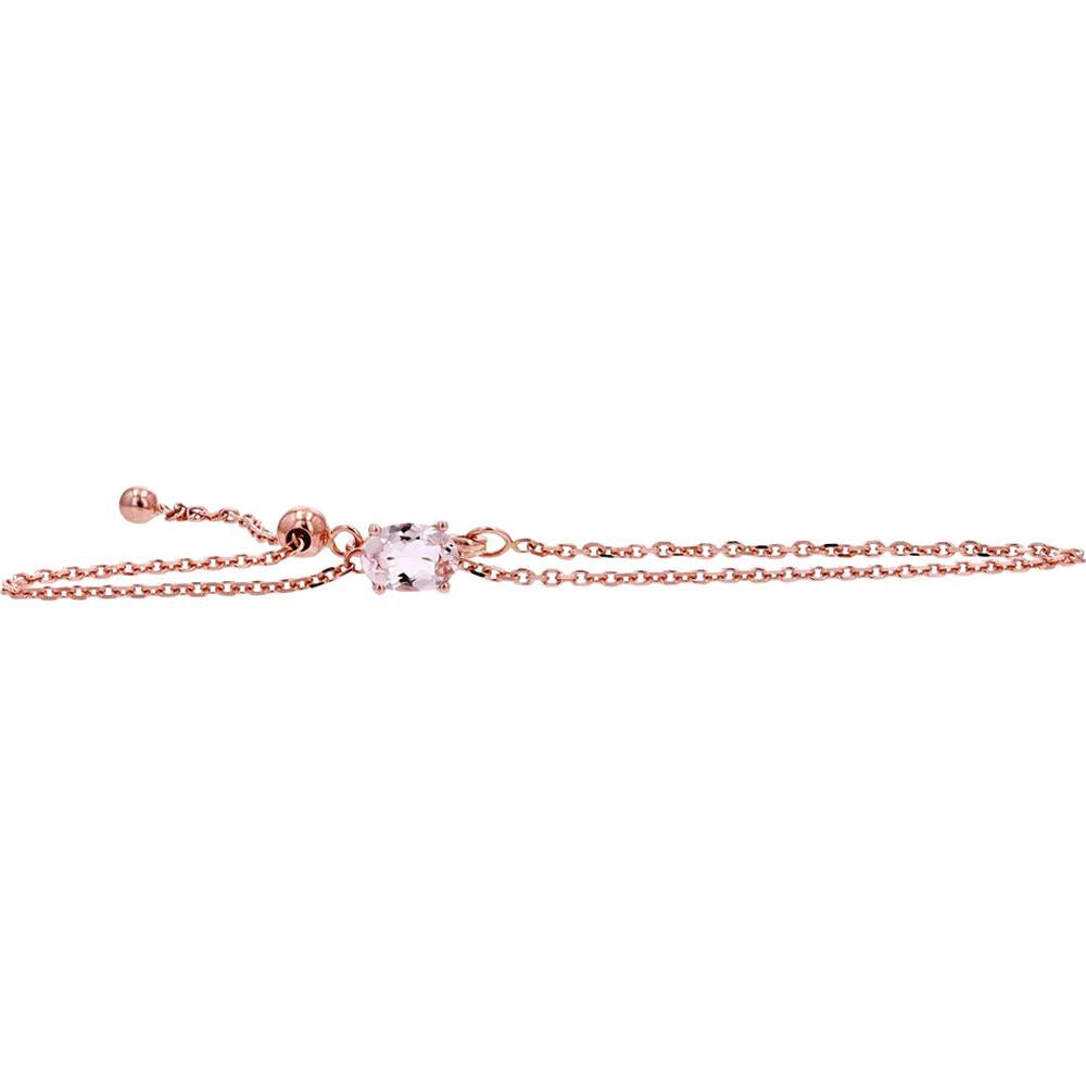 10K Rose Gold Adjustable Bolo Bracelet with Oval-Cut Morganite Gemstone