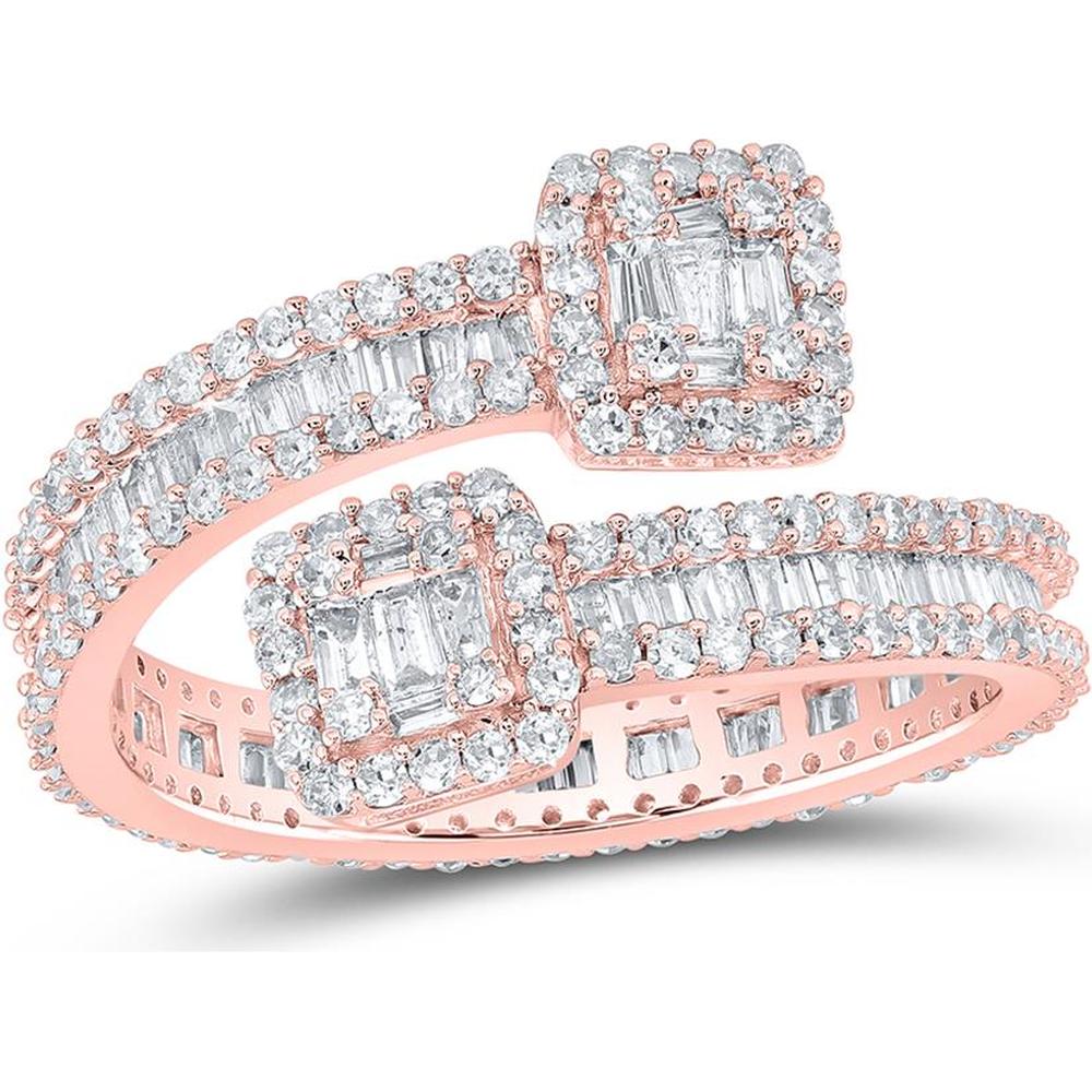 10K Rose Gold Baguette and Round Diamond Cuff Eternity Band Ring - 1.63 Carat Total Diamond Weight