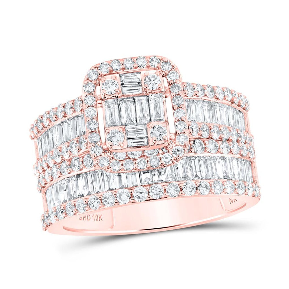 10K Rose Gold Baguette Diamond Bridal Ring Set - 2 Carat Total Diamond Weight
