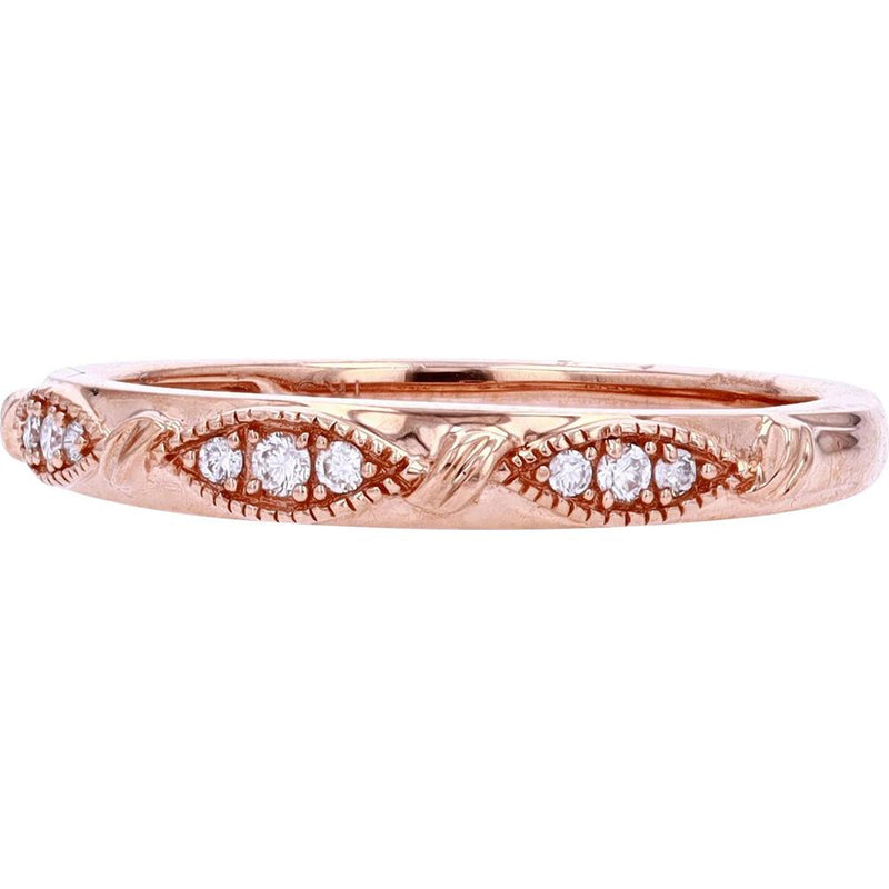 10K Rose Gold Band with Marquise-Shaped Milgrain and 0.08 Carats Diamond Accents