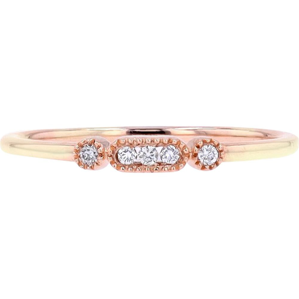 10K Rose Gold Band with Round Diamonds and Milgrain Detailing - 0.05 Carat Total Diamond Weight