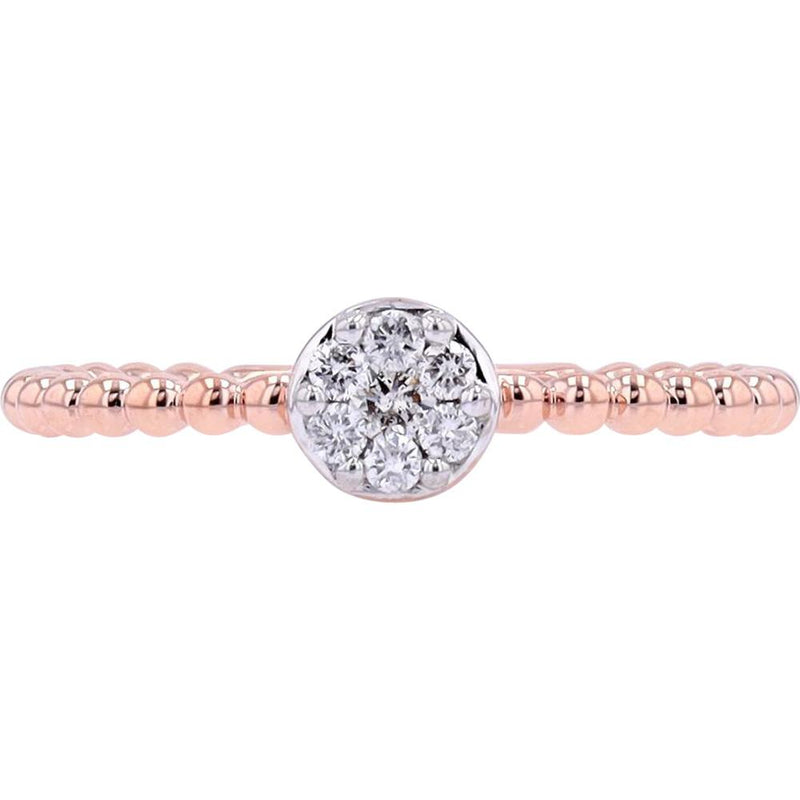 10K Rose Gold Beaded Band Ring with Round Diamond Cluster - 0.13 Carats Total Diamond Weight