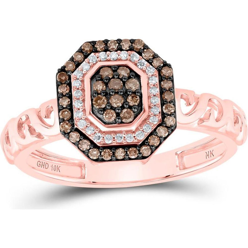 10K Rose Gold Brown Diamond Fashion Ring with Round Prong-Set Diamonds - 1/4 Carat Total Gemstone Weight